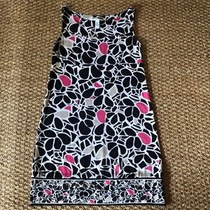 Diane Von Furstenberg Black and Pink Patterned Silk Knit Dress